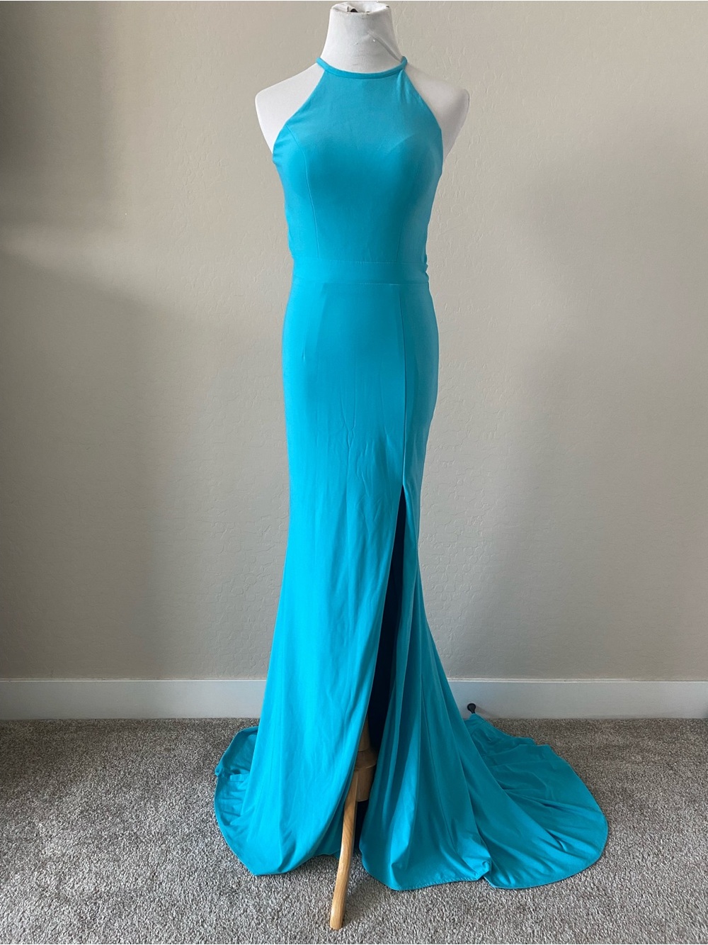 Sherri Hill Turquoise Halter Evening Gown - Women Dresses